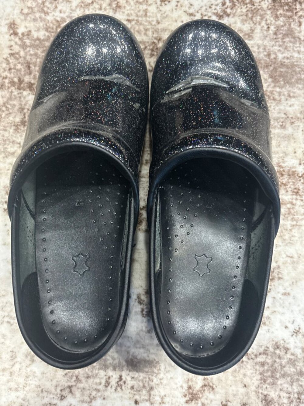Dansko Professional Black Glitter Patent Leather Clogs (Size 37 / US 6.5-7)